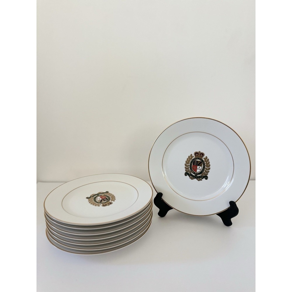 Ralph Lauren Estate Crest White Plates Set of 8 Gold Trim